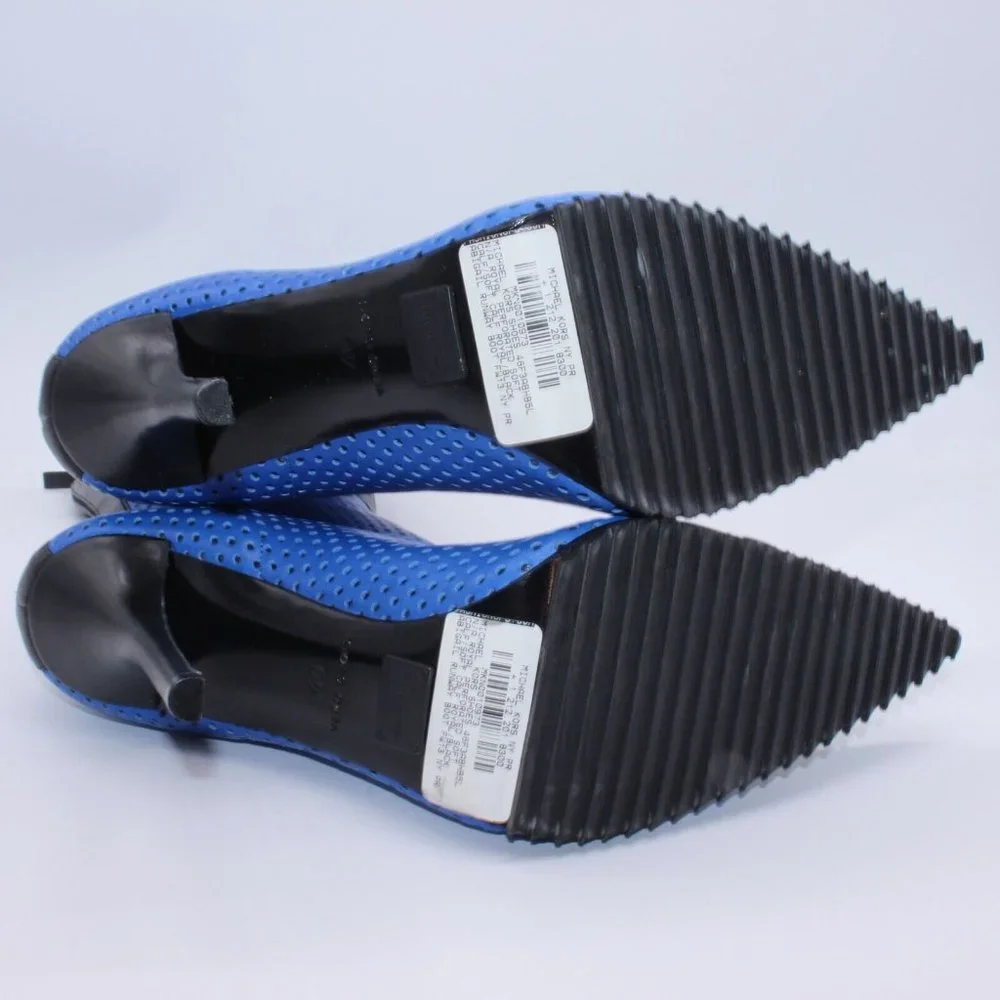 Michael Kors Perforated Leather Abigail Runway Boots Blue/Black Size 40 New